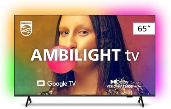 Smart TV Philips Ambilight 65" 4K 65PUG7908/79, Google TV, Comando de Voz, Dolby Vision/Atmos, VRR/ALLM, Bluetooth