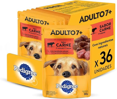 Packs de Ração Úmida Pedigree para Cães Adultos Sênior 7+ Anos, Sachê Carne ao Molho, 36 Sachês de 100 g