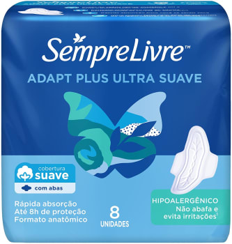 10 Pacotes - Absorvente Externo Adapt Plus com Abas, Sempre Livre - 8 Unidades (Total 80 Unidades)