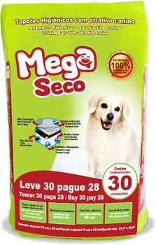 Tapete Higiênico Mega Seco 65x60cm com 30 unidades