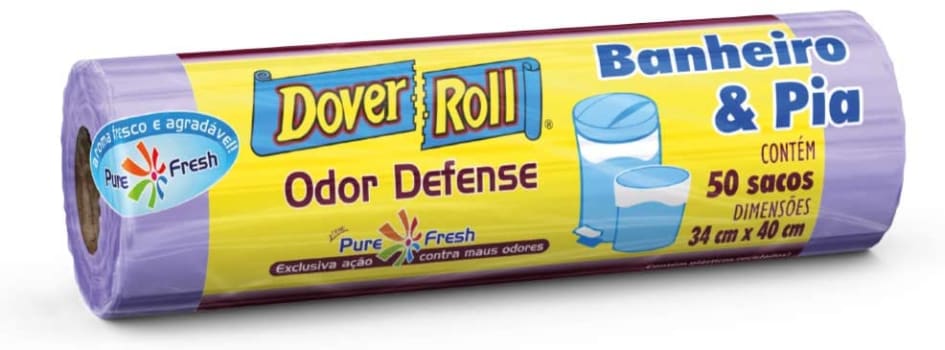 Saco para lixo Dover-Roll Odor Defense, Banheiro & Pia, Lilás, rolo com 50 sacos, 510022028