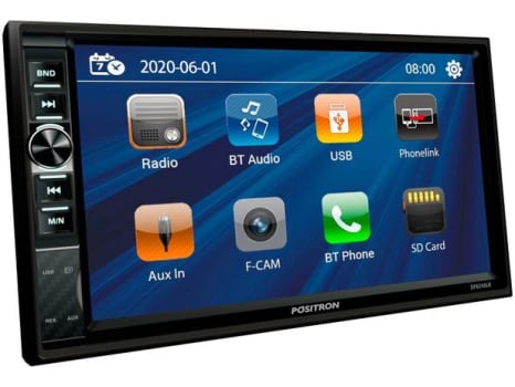 Central Multimídia Positron 2 DIN Bluetooth 7” - USB Auxiliar SP8240LK - Magazine Ofertaesperta