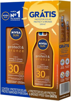 Kit NIVEA SUN Protetor Solar Protect & Bronze FPS30 200ml + Protetor Solar Protect & Bronze FPS30 100ml, Nivea, pacote de 2