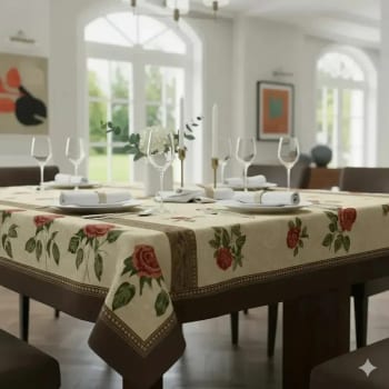 Toalha De Mesa 6 Lugares Bordada Retangular Luxo