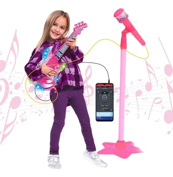 Guitarra E Microfone Infantil Instrumento Brinquedo Musical Cor Rosa Atentu