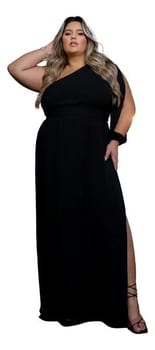 Vestido Longo Feminino Plus Size Manga Única Fenda Delicado
