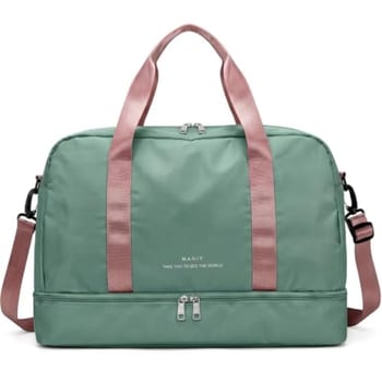 Bolsa de Viagem com Compartimento para Sapatos, Alça Transversal, Mala Esportiva para Academia e Viagens (Verde Menta Escuro com Rosê)