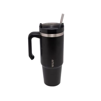 WOLFF - Caneca Térmica Parede Dupla SlimTerm com Base Ergonômica e Canudo Preta 890ml