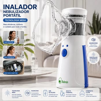 Inalador Nebulizador Portátil Bahrein Usb Pilha Cor Azul Silencioso Aparelho Inalação Compacto Mesh Bivolt Nebulizador Com Rede Vibratoria Aparelho