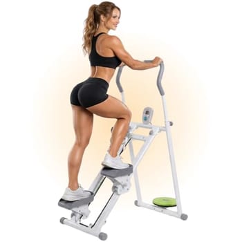 Maquina Escalada Vertical Dobrável, Stepper Fitness com Monitor Digital Calorias/Tempo/Passos, Pedais Extra Largos Antiderrapantes, Corrimão em U