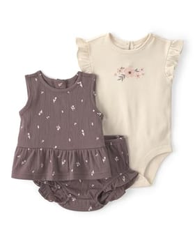 Carter's Conjunto de capa de fralda de 3 peças para bebês meninas, Marrom floral, 3 Meses