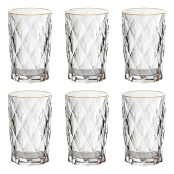 Jogo 6 Copos Altos Vidro 350ml Diamond Clear Borda Dourada Ke Home