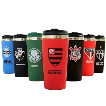 Copo Térmico Emborrachado Inox Com Tampa 450 Ml Futebol