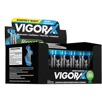 Bionatus, Vigorax, Energy Shot, Zero Açúcar, Guaraná + Cafeína + Taurina + Inositol, 24 Flaconetes • 20ml cada, Preto