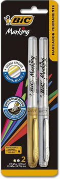 Pincel Marcador Permanente BIC Marking, Cores Metálicas, 2 Unidades, 1 Prata + 1 Dourado, Com Grip, 903936