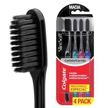 Colgate Slim Soft Black Escova de Dente Macia, 4 Unidades
