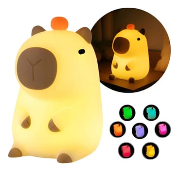 Capivara Luminária Muda Cor Abajur Mesa Led Noturna Silicone Bege