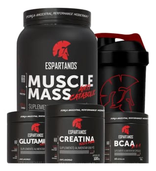 Kit Mass Hipercalórico + Bcaa + Creatina + Glutamina + Copo