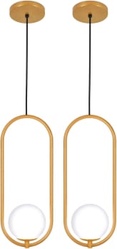 Kit 2 Luminárias Pendente Arco Globo Vidro Sala Cama Dourado