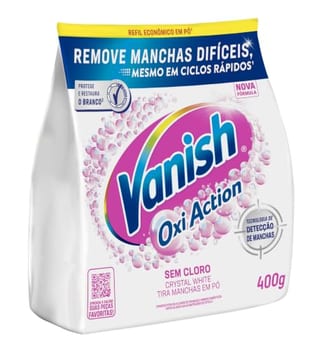 Tira Manchas em Pó Vanish Crystal White Oxi Action 400g para roupas brancas Refil Econômico
