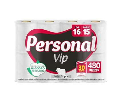 Personal Papel Higiênico Vip Folha Dupla, 16 Unidades Branco (Embalagem Pode Variar)