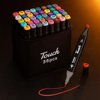 Kit Canetinha de 36 Canetas Marcador Permanente Ponta Dupla Touch Coloridas para Desenho Profissional Escolar Infantil com Estojo Organizador Base