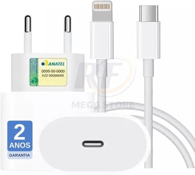 Carregador Turbo 25W Compatível iPhone 8 Plus X Xr 11 12 13 14 Plus Pro Max iPad Carga Rápida Usb-c Com Cabo Tipo C LIGTHNING Com Tecnologia PD POWER DELIVERY