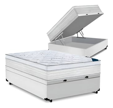 Cama Box Baú Casal + Colchão Toronto Mola Ensacada D33 32cm Cor Branco