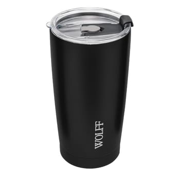 WOLFF - Copo Térmico de Aço Inox Parede Dupla Com Tampa 600ml Preto - Para Viagem - Mantém a Bebida na Temperatura Ideal