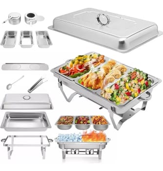 Rechaud Retangular 11 L Com 3 Cubas 1/3 Banho Maria Gourmet Adequado Para Bufês