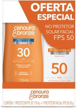 Cenoura e Bronze Kit Protetor Solar Corpo Fps 30 110Ml + Facial Fps 50 50G