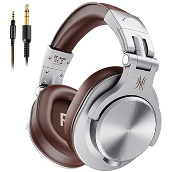 OneOdio Fone de Ouvido DJ A71 Fusion Silver/BrownFalante 40 mm Neodimio Conexão P2 ou P10 Com Microfone, Cabo Destacável, Grande