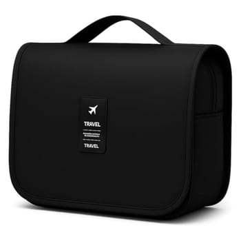 Bolsa Necessaire Maquiagem Cosméticos Viagem Com Divisória e Cabide para Pendurar Organizador de Maquiagem Shampoo Perfumes Higiene Pessoal (Preto)