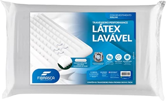 Travesseiro Látex lavável Plus Sintético - P/ fronhas 50x70 cm - Fibrasca, Branco