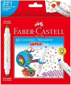 Canetinha Hidrográfica com Carimbo, Faber-Castell, Super Duo, DUO150610, 10 Cores