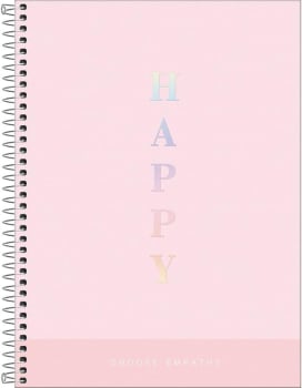 Caderno capa plástica colegial 10x1 160 folhas Happy Rosa pastel Tilibra