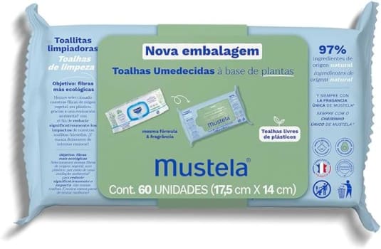 Mustela Toalhas Umedecidas À Base De Plantas 60 Unidades - Lenços Umedecidos Perfumados E Suaves Para Higiene Do Rosto Ao Bumbum – Com 97% De Ingredientes Naturais – Bebê E Criança