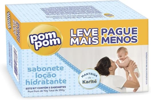 Kit Sabonete em Barra Pom Pom Loção Hidratante com 5 unidades de 70g cada