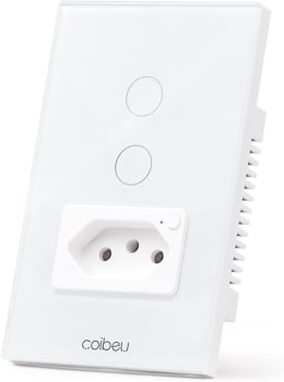 Interruptor Inteligente WiFi com Tomada, Controle Remoto de Eletrodomésticos Por Celulares - Coibeu (2 botões)