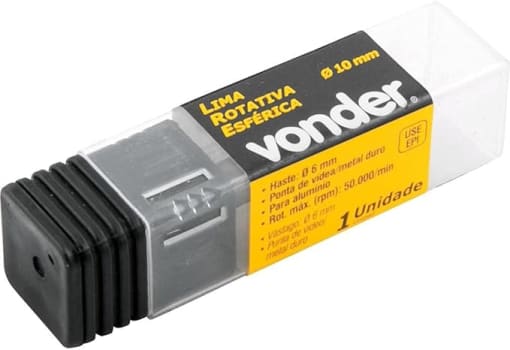 Vonder, Lima Rotativa Esférica Para Alumínio, 10,0 Mm X 9,0 Mm, Com Haste 6,0 Mm.