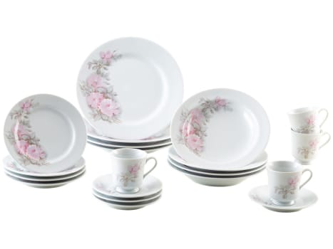 Serviço de Jantar e Café 20 Peças em Porcelana, Modelo Floral Redondo, Decoração Maresias, Multicor - Porcelana Schmidt