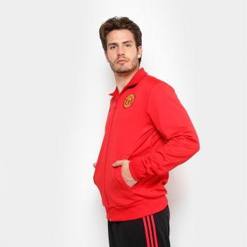 Jaqueta Manchester United 3Stripes Adidas Masculina - Vermelho e Preto