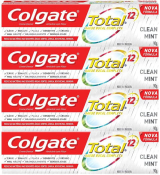 2 Kits Creme Dental Colgate Total 12 Clean Mint 90g - 4 Unidades Cada