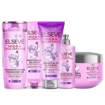 Elséve Hidra Hialurônico Kit - Shampoo + Condicionador + Creme de Pentear + Máscara + Creme Noturno - Elseve - Kit de Tratamento para Cabelos - Magazine Ofertaesperta