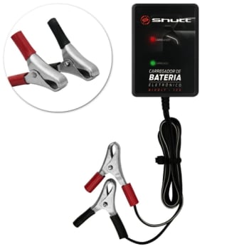 Carregador De Bateria Automotivo Shutt Bivolt 12v Auxiliar De Partida Carro Moto Barco Preto