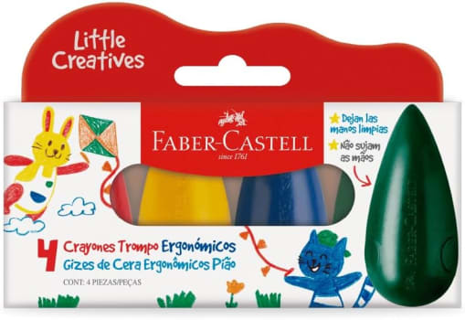 Giz De Cera Little Creatives, Faber-Castell, Pião, Grosso, Infantil, Pré-escola, 4 Cores