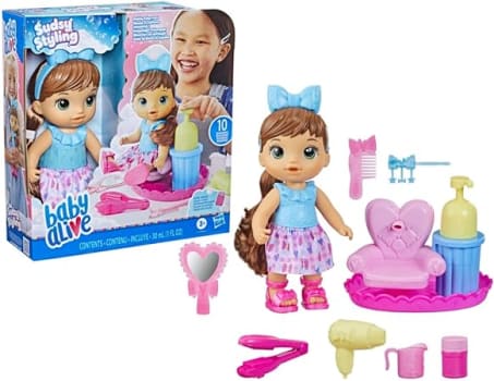 Baby Alive, Boneca Bebê Sudsy Styling, Cabelos Castanhos