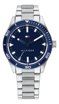 Relógio Tommy Hilfiger para homens em aço prateado 1791817, cor da moldura, azul marinho, cor de fundo, azul marinho