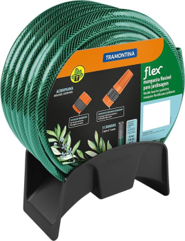 Mangueira Flex para Jardim 15M com Esgates Rosqueados Esguicho E Suporte Mural