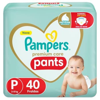 Fralda Pampers Premium Care Pants Tamanho P, Fácil de Vestir, 40 Unidades